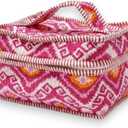 Block Print Makeup Bag Quilted Pouch, Travel Toiletry Bag For Women, 100% Cotton Block Print Patchwork Cosmetic Bag (Pink)