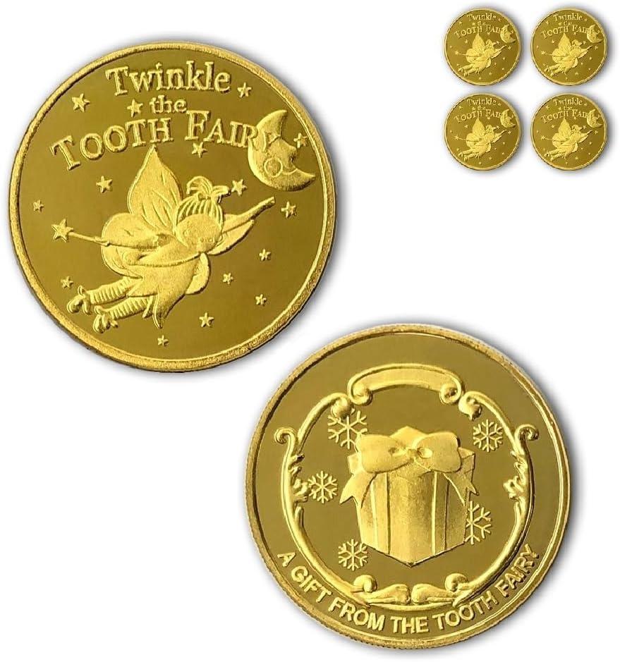 Tooth Fairy Coins Classic Tooth Fairy Golden Coins, Keepsake for Lost Tooth Kids (4 PCS)
