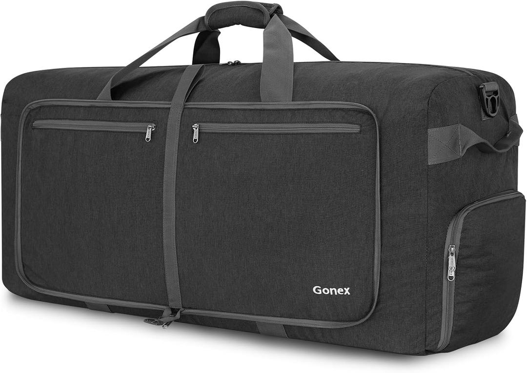Gonex Foldable Travel Duffle Bag, Lightweight with Shoe Compartment | 210D Nylon, Water-Repellent, Folds Compact, Multiple Pockets, Luggage Sleeve, Travel & Weekend Use, 80L, Dark Grey