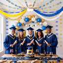 TaoBary Blue and Gold Graduation Decorations 2026 Grad Party Decoration Include Blue Gold Balloon Graduation Cap Banner Streamers Glitter Paper Chain Tassel Garland Flag Bunting Banner Star Hanging