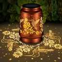 Solar Lantern Outdoor Hanging Waterproof Outside Metal Openwork Hummingbird Pattern Birthday Gifts for Women Mom Landscape Lights for Porch Garden Yard Patio Pathway Decor(Great Hummingbird)