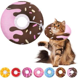 Cat Cone Collar Soft, Adjustable Cat Recovery Collar Kitten Cones to Stop Licking, Cute Donut Neck Donut Pillow After Surgery, Healing Elizabethan Collar for Kittens(Chocolate, Large)