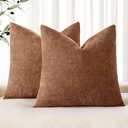 MIULEE Pack of 2 Decorative Throw Pillow Covers Soft Chenille Throw Pillows Solid Neutral Farmhouse Textured Cushion Covers Morden Home Decor for Couch Sofa Bedroom Living Room 18x18 Inch, Dark Brown