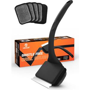 MEKER Grill Brush Bristle Free, Grill Cleaner Brush with 5 BBQ Replacement Head for Cast Iron, Stainless Steel Grates, Safe Grill Scraper Outdoor BBQ Grill, Black
