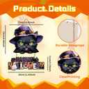 Happy Halloween Door Decoration,Black Cat Sign,Halloween Door Sign,Spooky Black Cat Wall Hanging,Witch Hat Wall Decor,Boo Ghost Plaque for Porch Yard Home Party Haunted House Outdoor Indoor