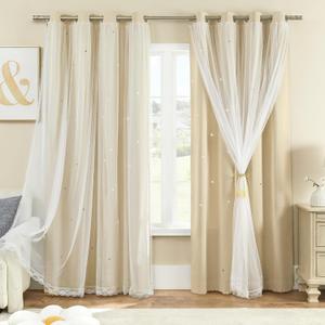 XiDi Beige Curtains Blackout for Bedroom Girls Room, 1 Panel