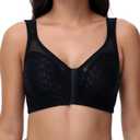 Posture Back Support Plus Size Front Closure Bra Wireless Full Coverage for Women (Black)