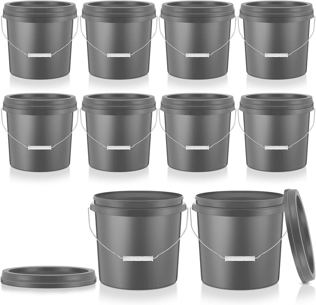 Tioncy 10 Pcs 2 Gallon Plastic Bucket with Lid Heavy Duty 2 Gallon Bucket Pail with Lid Handle for Storage Container Home Household Cleaning (Grey) (Gray)