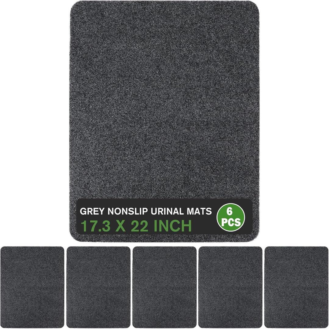 Nuanchu 6 Pack Urinal Mats for Men Bathroom Commercial Floor Mats Pads, Non-Slip Splash Water Absorption Toilet Bulk Washable for Men's Bathroom Restroom, 17.3" x 22" (Grey)