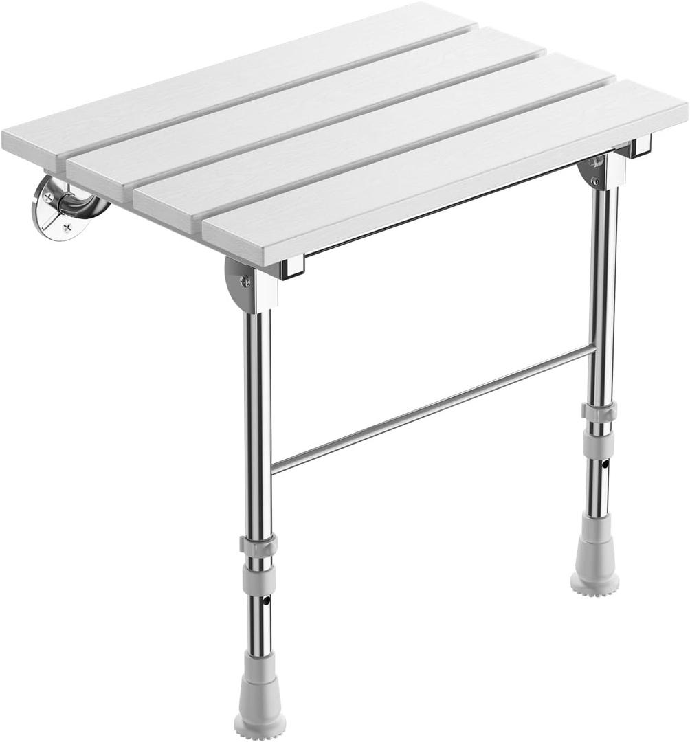 Folding Shower Seat Wall Mounted, White WPC