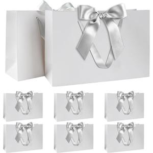SKEFOLI Gift Bags White Gift Bags with Ribbon Handles, Set of 8, 30x20x10 cm, Ideal for Birthday gift bag, Anniversaries wedding gifts