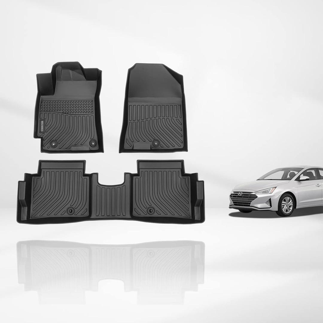 KELCSEECS Floor Mats Custom for Hyundai Elantra 2020 2019 2018 2017 All Weather Protection TPE Heavy Duty Non-Slip Automotive Floor Liners Fits Front & 2nd Row Full Set Accessories, Black