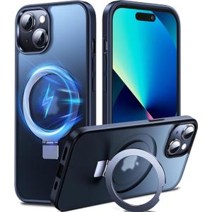 3-in-1 [Magnetic+Kickstand+Ring Holder] for iPhone 13 Case, iPhone 14 Case Compatible with MagSafe, Phone Case iPhone 13/14 with Stand Military Shockproof Silicone Protective Magnetic Cover (Black)