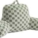 Aimuan Reading Pillow Checkered Bed Rest Wedge Backrest Checkerboard Pillow with Arms Back Support for Sitting Up in Bed Cushion Incline Rest Sleeping Snoring Pillow, Light Green Large