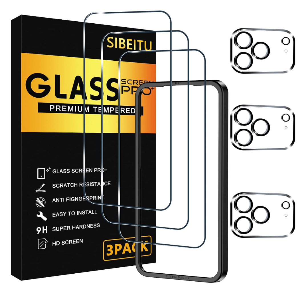 Ailun 3 Pack Screen Protector for iPhone 17 Pro Max [6.9 inch] + 3 Pack Camera Lens Protector with Installation Frame,Dynamic Island Compatible,Case Friendly[Not for iPhone 17/17 Pro/iPhone Air]