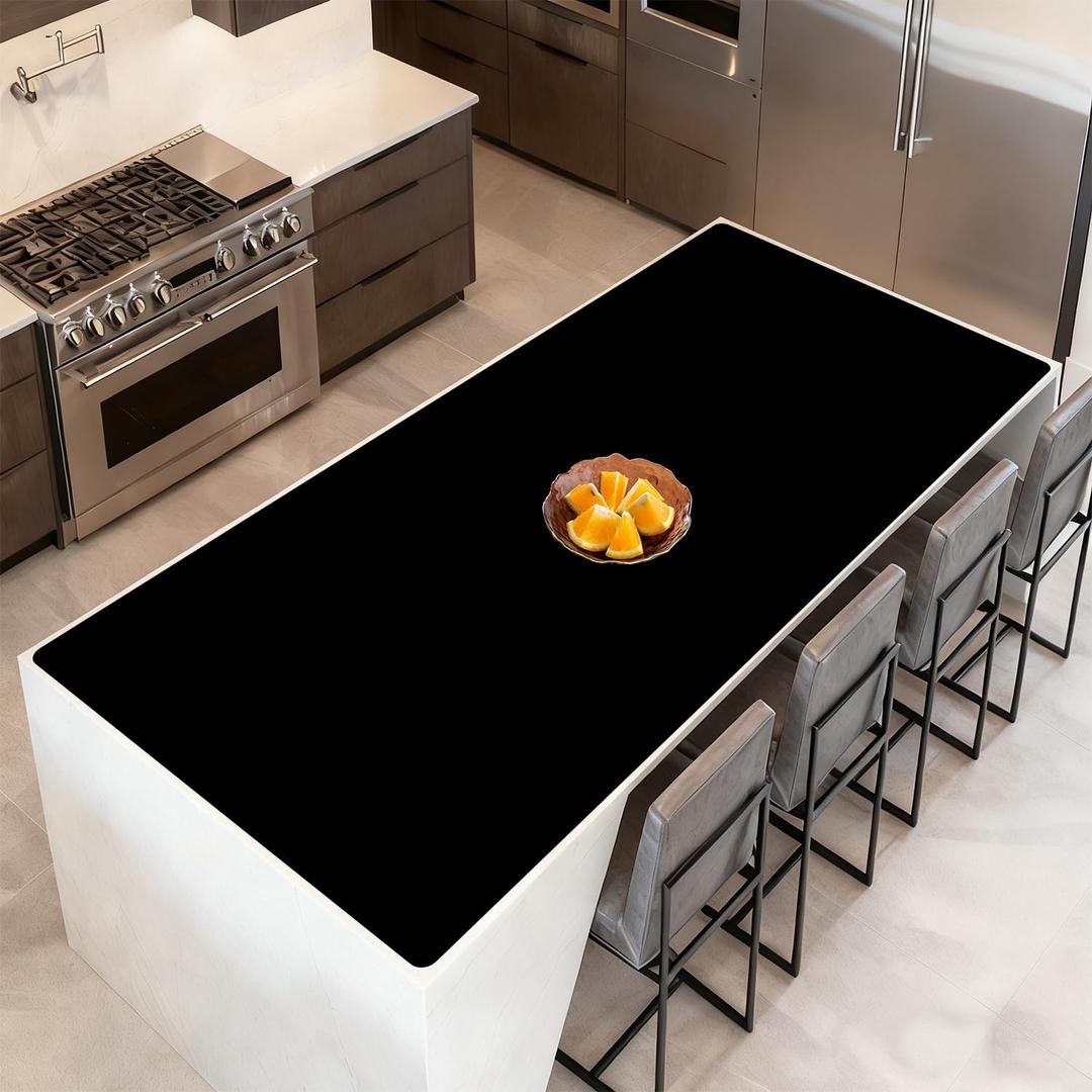 84''x24'' Extra Large Silicone Mat for Kitchen Counter, Heat Resistant Countertop Protector, Non-Slip Waterproof Kitchen Island Mat, Easy to Clean, Black