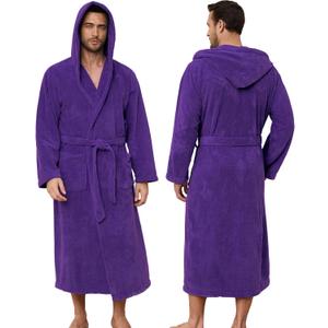 PJGGZ Men's Bathrobes with Hood, Soft Long Towel Robe for Men - Super Absorbent Quick Dry yet Warm (Large-X-Large, Purple)