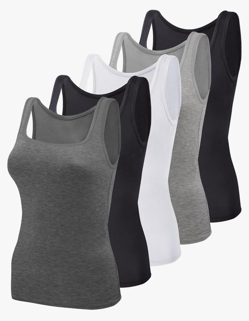 BQTQ 5 Pack Women's Tank Tops Square Neck Sleeveless Ladies Tank Top Undershirts XL