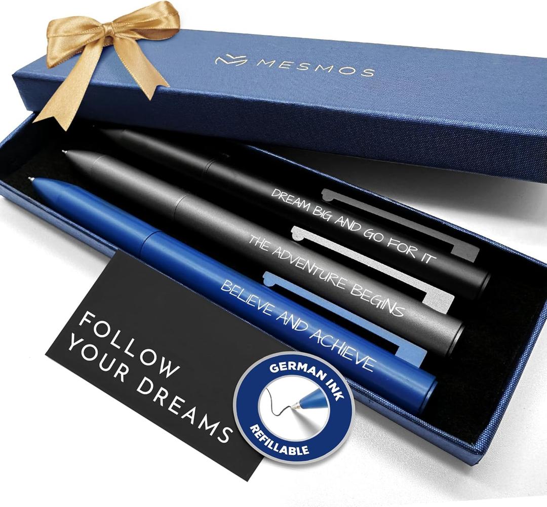 MESMOS Graduation Gifts for Him, 3pk Fancy Pen Set, German-made Ink & Swiss-Made Nib, Metal Ballpoint Pens, 1mm Medium Tip, Class of 2025 Cool Graduate and Grad Gifts for Male