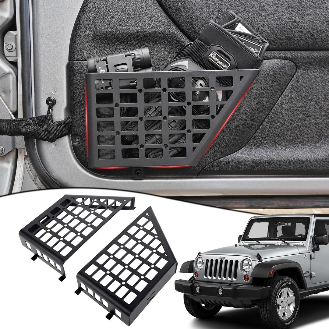 Z8 Metal Front Door Pockets for 2007-2018 Jeep Wrangler JK JKU 2/4 Storage Stainless Steel Door Side Insert Organizer