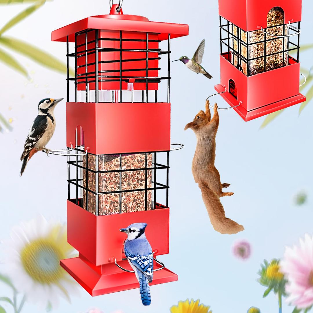 Squirrel Proof Bird Feeder,3.5Lb,4 Ports,Weight Activated,Easy Refill