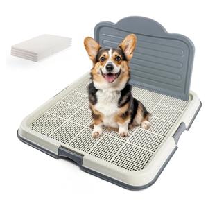 Dog Pee Pad Holder with High Wall, Large Puppy Potty Training Tray with Mesh Grid & Splash Guard, 23.6” x 23.6” Indoor Dog Litter Box, Includes 4 Disposable Pee Pads