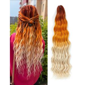 300g Curly Braiding Hair Copper to Orange to 613 Blonde Ocean Wave Crochet Hair Long Synthetic Loose Deep Wavy Twist Hair for Boho Braids (20 Inch)