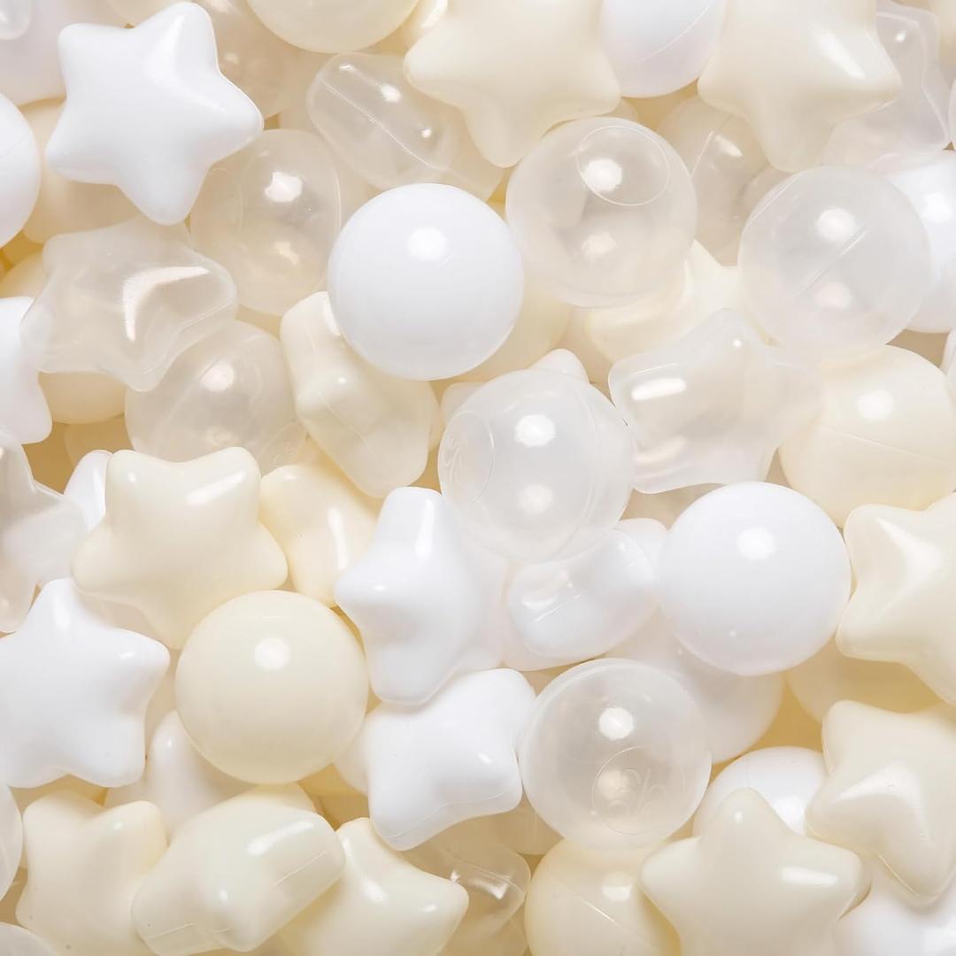 TRENDPLAY Star Ball Pit Balls for Toddlers -50 100 200 Count Star Balls Different Shapes, Non-Toxic Plastic Balls for Safe Play, Boys Girls Festival Party Decoration (Beige)