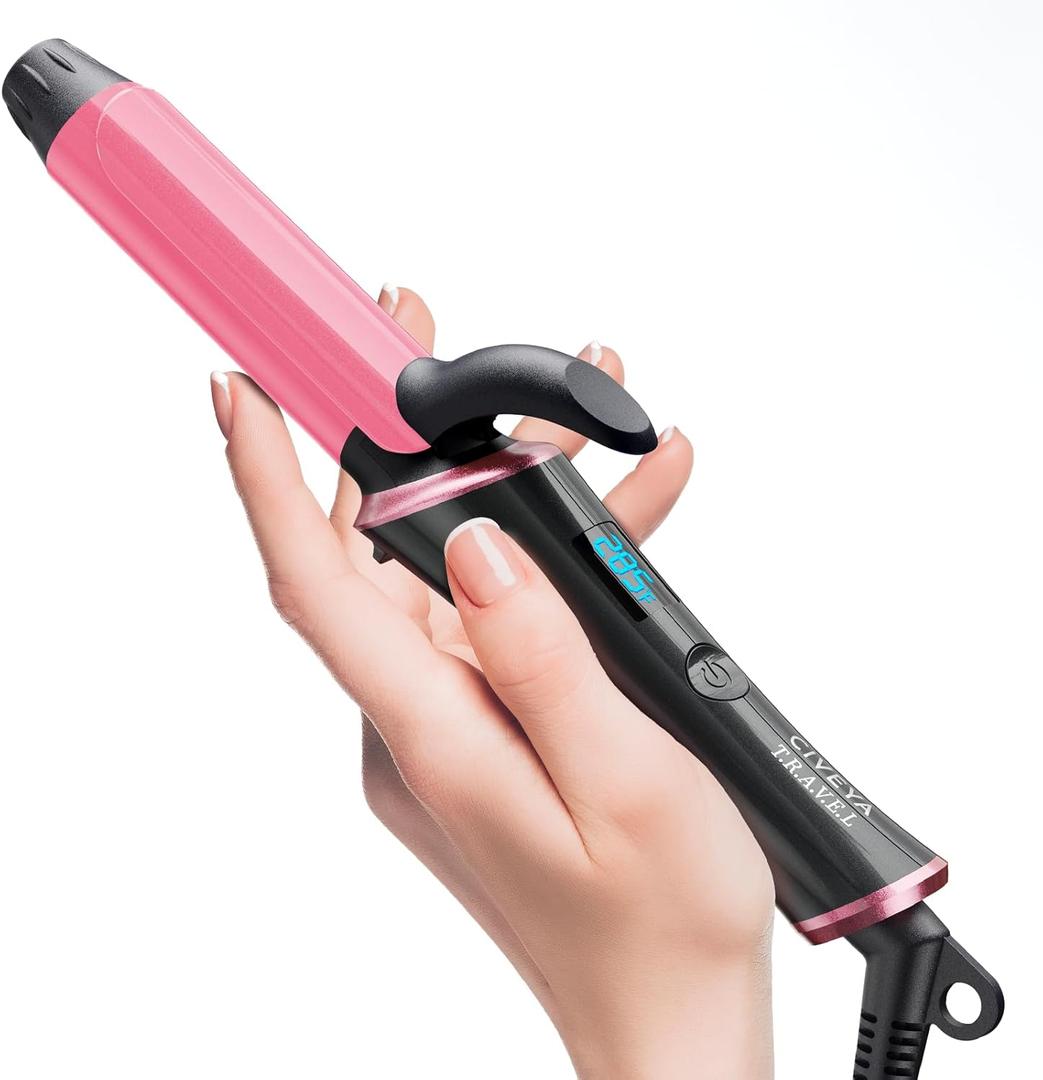 Travel Curling Iron Dual Voltage(110-240V)1 Inch Mini Curling Iron Travel Size with 5 Adjustable Heat Settings, Ceramic Barrel with Argan Oil Infused, Portable