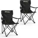 Portable Folding Camping Chair - Heavy Duty Steel Frame Outdoor Chair with Side Cup Holder, Breathable Polyester Fabric, Collapsible Camp Chair for Camping, Beach, Picnic, Fishing, 2PCS