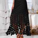 Cicy Bell Womens Hollow Out Maxi Skirts Summer High Waisted Boho Fringe Hem Long Skirt (Black, M)