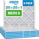 Aerostar 20x20x1 MERV 8 - 6 Count - High Efficiency Pleated HVAC, Furnace & Air Conditioner Filters - Removes Dust, Lint, Mold & Allergy-Causing Pollen