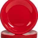 Melamine Beaded Dinner Plate Set of 6, 100% Pure Melamine, BPA Free, Chip & Break Resistant, Lightweight, Great for Dining, Weddings & Everyday Meals, Red, 11in