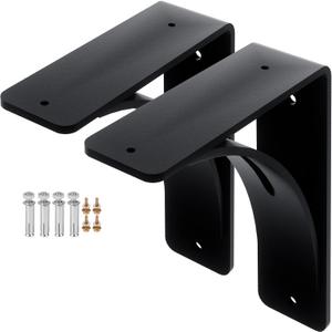 2Pcs Heavy Duty Shelf Brackets, Steel Brackets 450lbs Load Capacity, Triangle Support Mantel Brackets , DIY Metal Shelf Brackets Matte Black