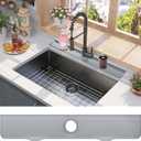 32 Inch Sink Splash Guard, Kitchen Sink Drying Mat, Countertop Faucet Drip Catcher Tray, Sponge Holder (Gray)