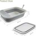 Senior Cat Litter Boxes, Collapsible Open Low Entry Cat Litter Pan with Scoop Travel Kitten Potty Foldable Pet Toilet for Sick Disabled Older Elderly Cats Grey 20.9x15.7x5.7 inch