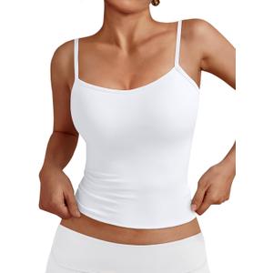 Trendy Queen Womens Adjustable Camisole Sleeveless Square Neck Spaghetti Strap Tank Tops Basic Shirt (White, XS)