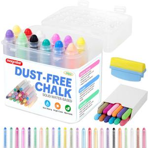 magostar Dustless Chalk for Kids with Eraser, 24 Colors NonToxic Washable Sidewalk Chalk Set for Chalkboard & Blackboard Drawing, Colored Chalk Pens