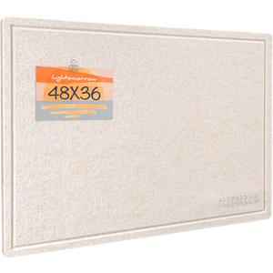 Lightomorrow Large Bulletin Board - 48 x 36 Inches, Decorative Felt Pin Board for Wall - 4' x 3' Foldable Photo Display Board with Self-Adhesive Tape, Includes 20 Push Pins - Oatmeal