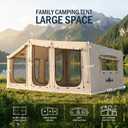 Inflatable Tent for Camping,16.4'x7'x7' Blow Up Tent 8-12 Person,3 Room Tent with Divided Curtain,Hot Tent with Stove Jack, Inflatable House with Pump, Quick Setup Air Glamping Tent for Family Outdoor