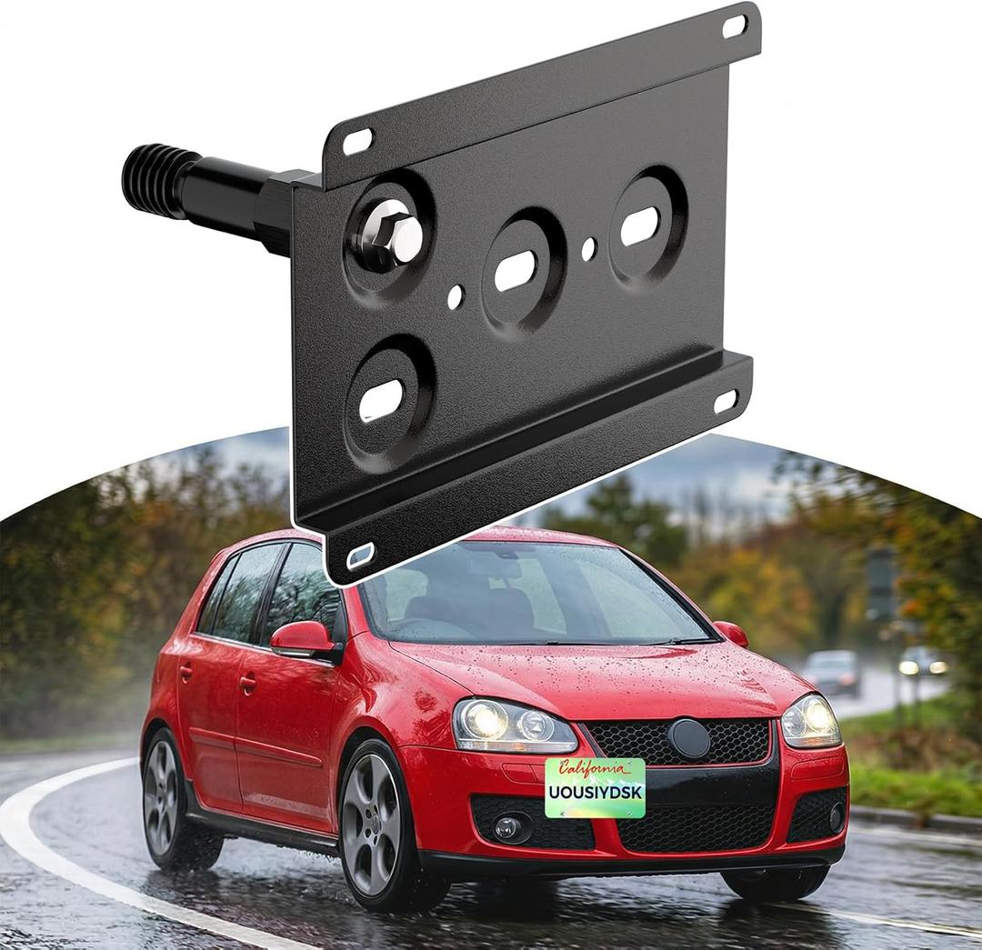 Front License Plate Bracket Compatible with Volkswagen MK5 MK6 Golf GTI EOS, Audi TT etc No Drill Tow Hook License Plate Holder, Car Tag Frame, Bumper Relocator Adapter Kit