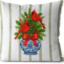 Chinoiserie Christmas Cardinal Pillow Covers 18x18, Cardinal Lovers Gifts, Grandmillennial Christmas Red Bow Bird Tree Decorative Pillow Covers for Home Couch Living Room Bedroom (Color-13)