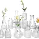 Petal Petite Glass Vase Set of 12 Clear Glass Bud Vases, Mini Vintage Flower Vases for Wedding Centerpieces & Table Dcor, Champagne Vases in Bulk for Single Stem, Home and Office Decor