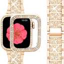 SUPOIX Compatible with Apple Watch Band S10 42mm + Case, Women Jewelry Bling Diamond Metal Bands & 2P Cover Cases for iWatch Series 10(Rose Gold,42mm)