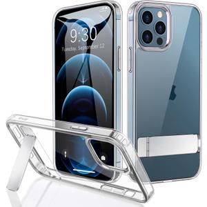 JETech Case for iPhone 12 Pro Max 6.7-Inch with Stand, Support Wireless Charging, Slim Shockproof Bumper Phone Cover, 3-Way Metal Kickstand (Clear)