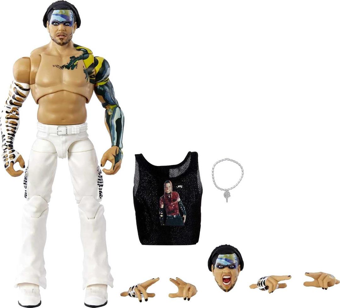 Mattel WWE Ultimate Edition Action Figure & Accessories Set, Jeff Hardy 6-inch Collectible with 30 Articulation Points, Swappable Pieces & Entrance Gear