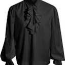 Bbalizko Mens Pirate Shirt Ruffle Victorian Renaissance Steampunk Vampire Poet Shirts Gothic Medieval Costume (Large, Black)