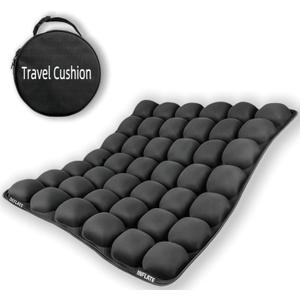 Travel Cushion Airplane Seat,Inflatable Air Bubble Design with Storage Bag for Car/Office/Kitchen Chairs.42 Air Cells, Adjustable Firmness, Non-Slip Bottom