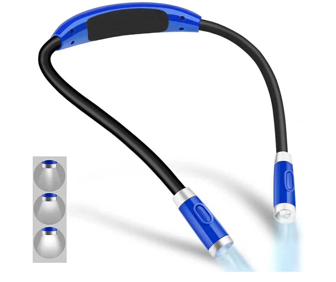 Vekkia Rechargeable LED Neck Reading Light, Book Lights for Reading in Bed, 3 Brightness Levels, Flexible Soft Silicone Arms Comfortable Wear, Long Lasting. Great for Readers, Craft & Knitting
