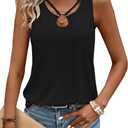 LOLONG Black Tank Top Woman Summer Sleeveless Ribbed Knit Sexy Shirts Ladies Casual Solid Cut Out Ring Keyhole Neck Tanks Large, Black 